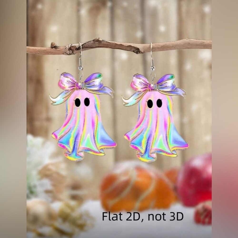 Holographic Ghost Earrings with Bow